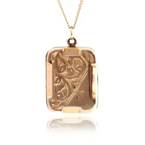 Antique Victorian Rectangular 9ct Yellow Gold Locket Necklace