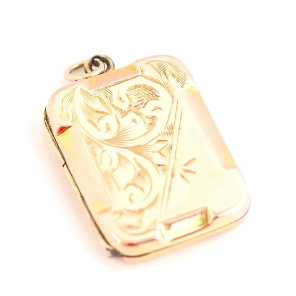 Antique Victorian Rectangular 9ct Yellow Gold Locket Necklace