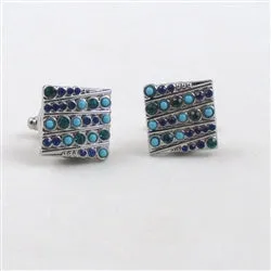 Aqua Blue & Green Crystal Unisex Cuff Links