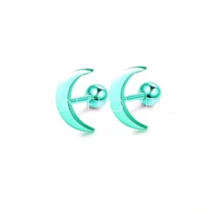 Aqua Moon Barbell Earrings