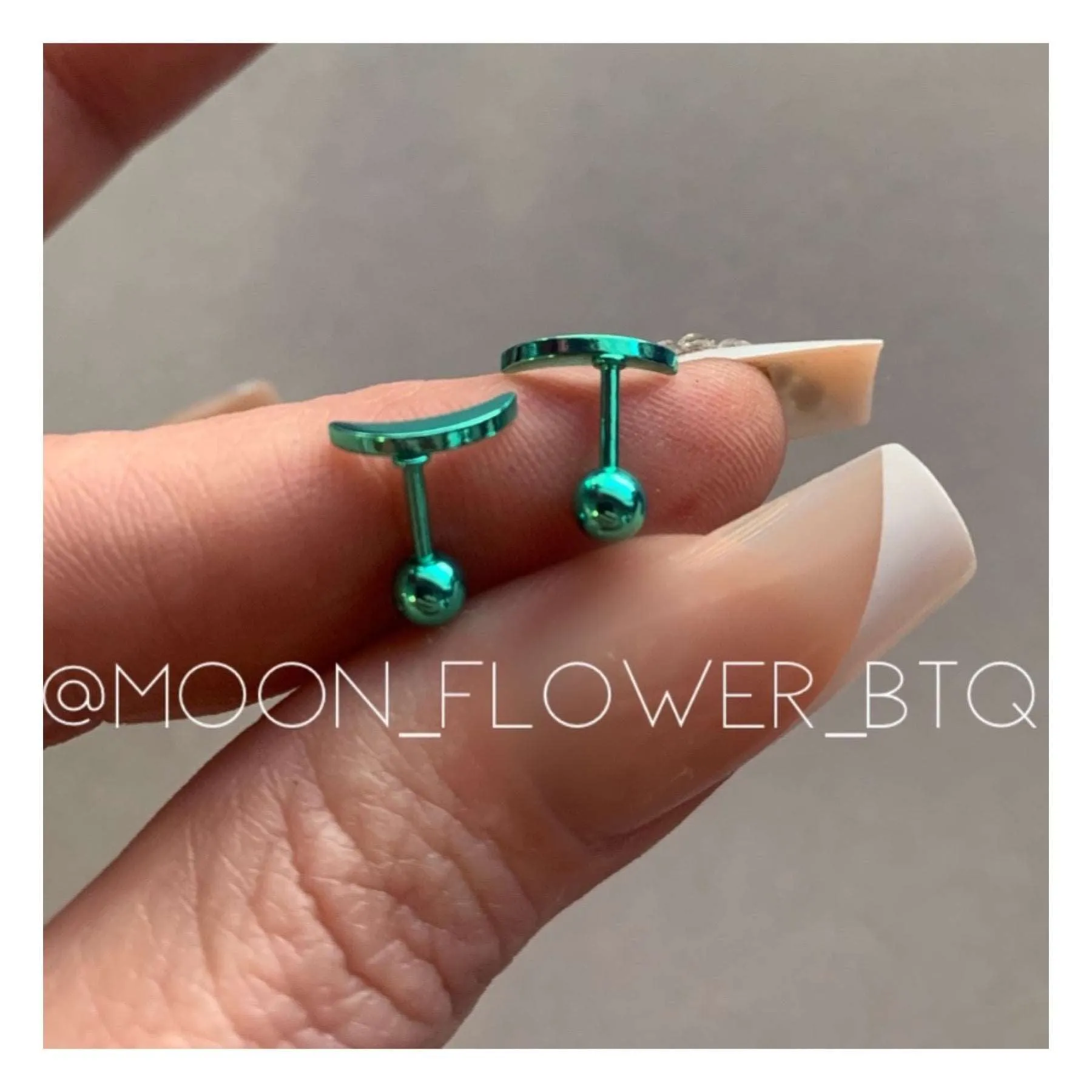 Aqua Moon Barbell Earrings