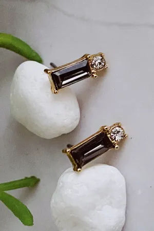 Baguette Cut Stone Stud Earrings