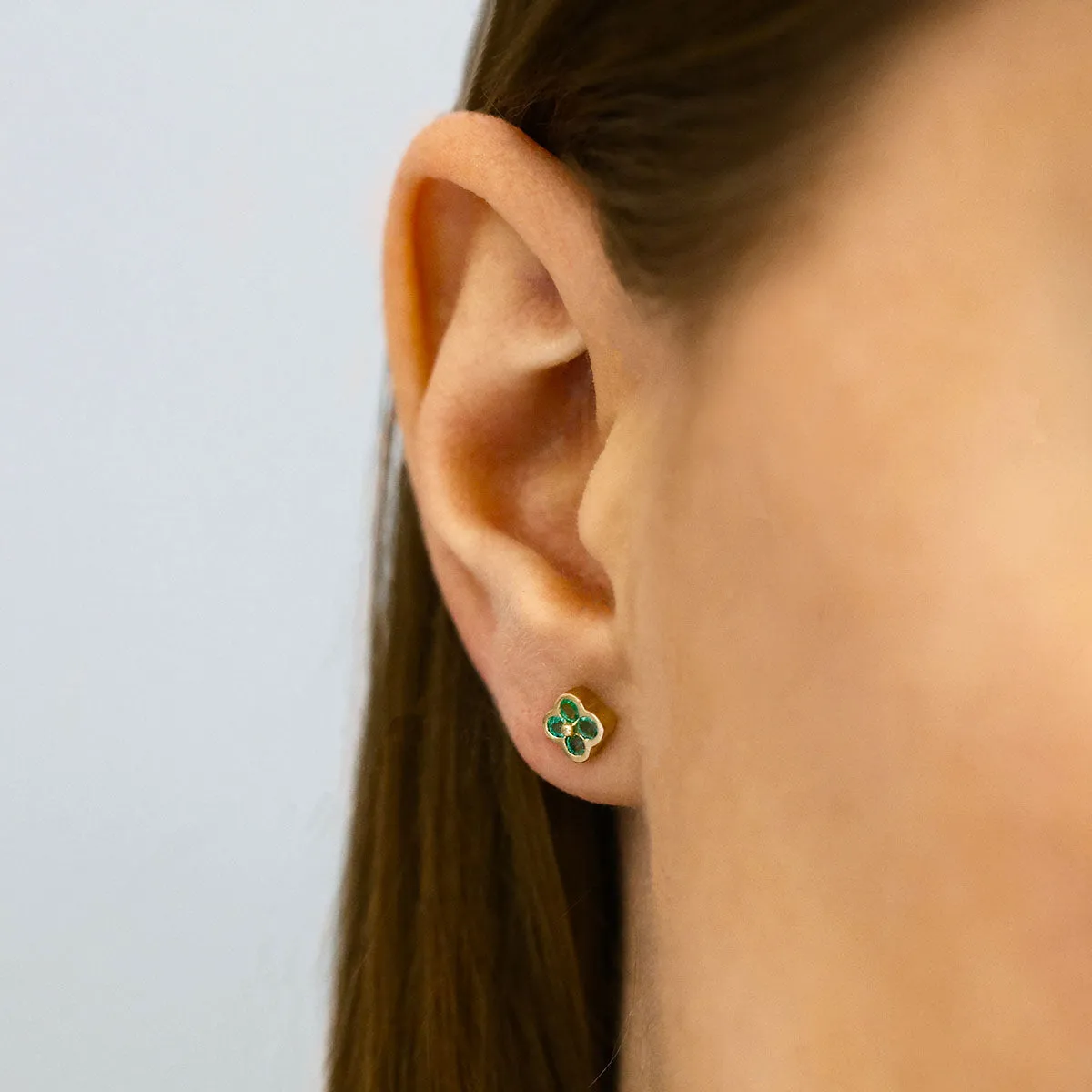 Bijou Collection 0.34ct Emerald Stud Petal Earrings | 9K Yellow Gold