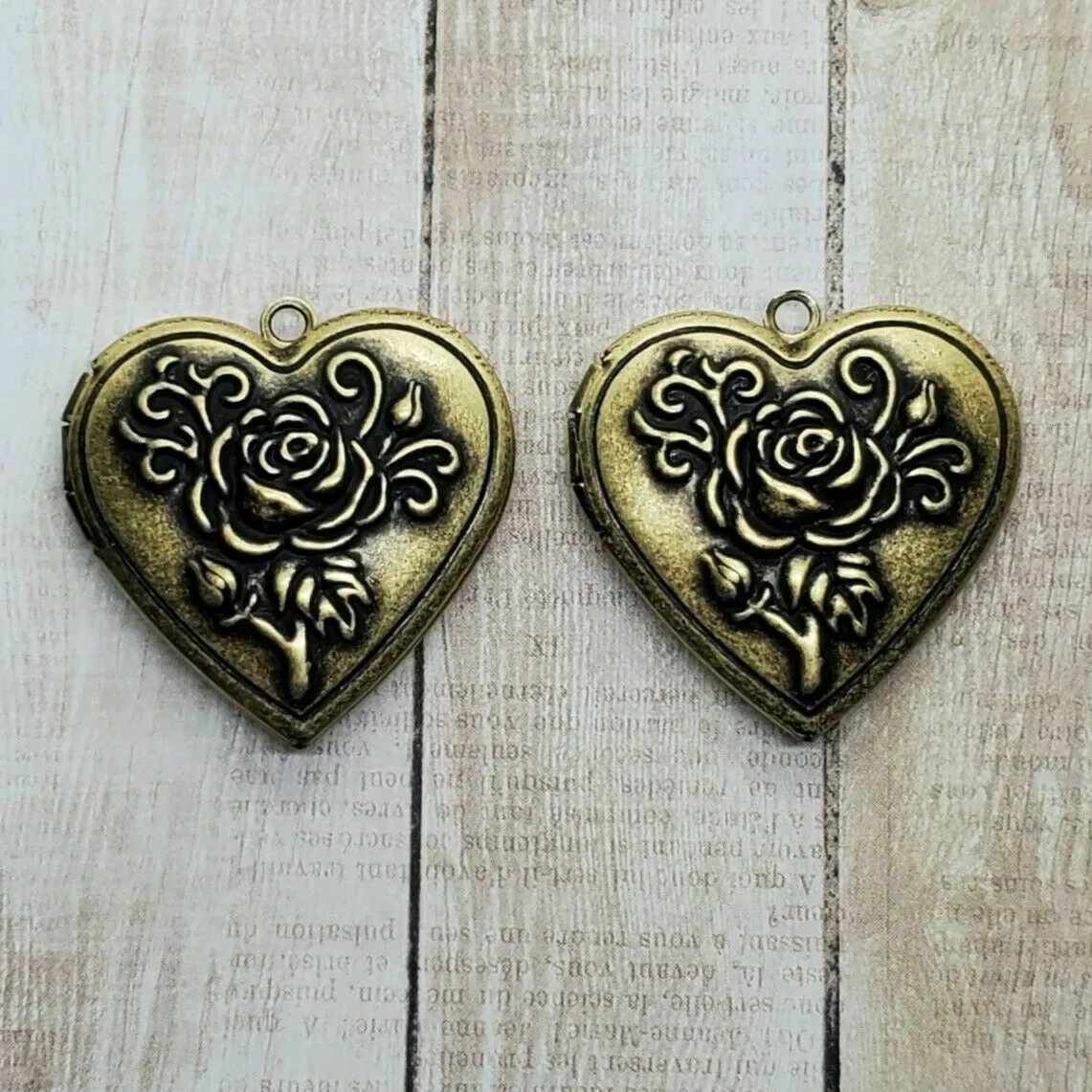 Brass Embossed Rose Lockets x 2 - 088G.