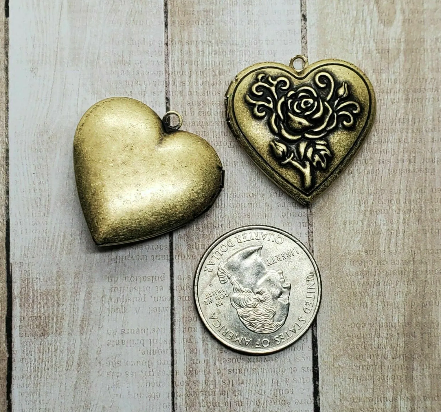 Brass Embossed Rose Lockets x 2 - 088G.