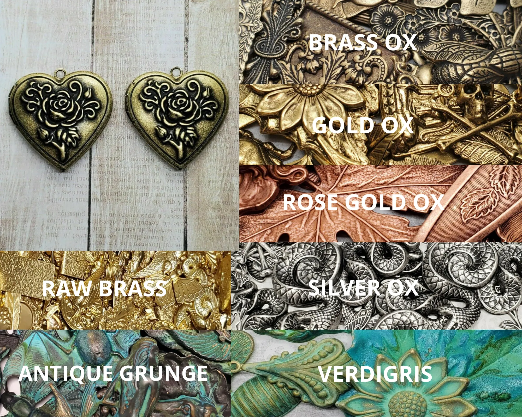 Brass Embossed Rose Lockets x 2 - 088G.