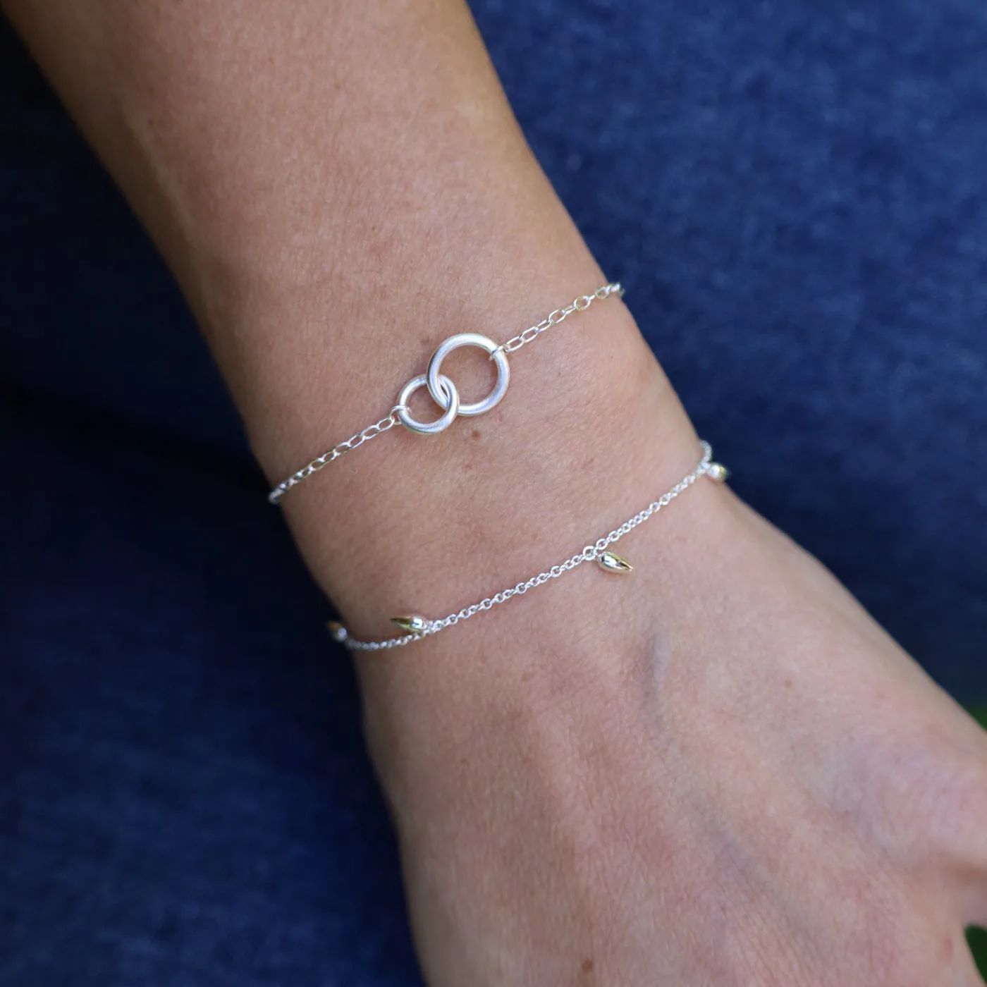 Brushed Sterling Silver Double Ring Bracelet