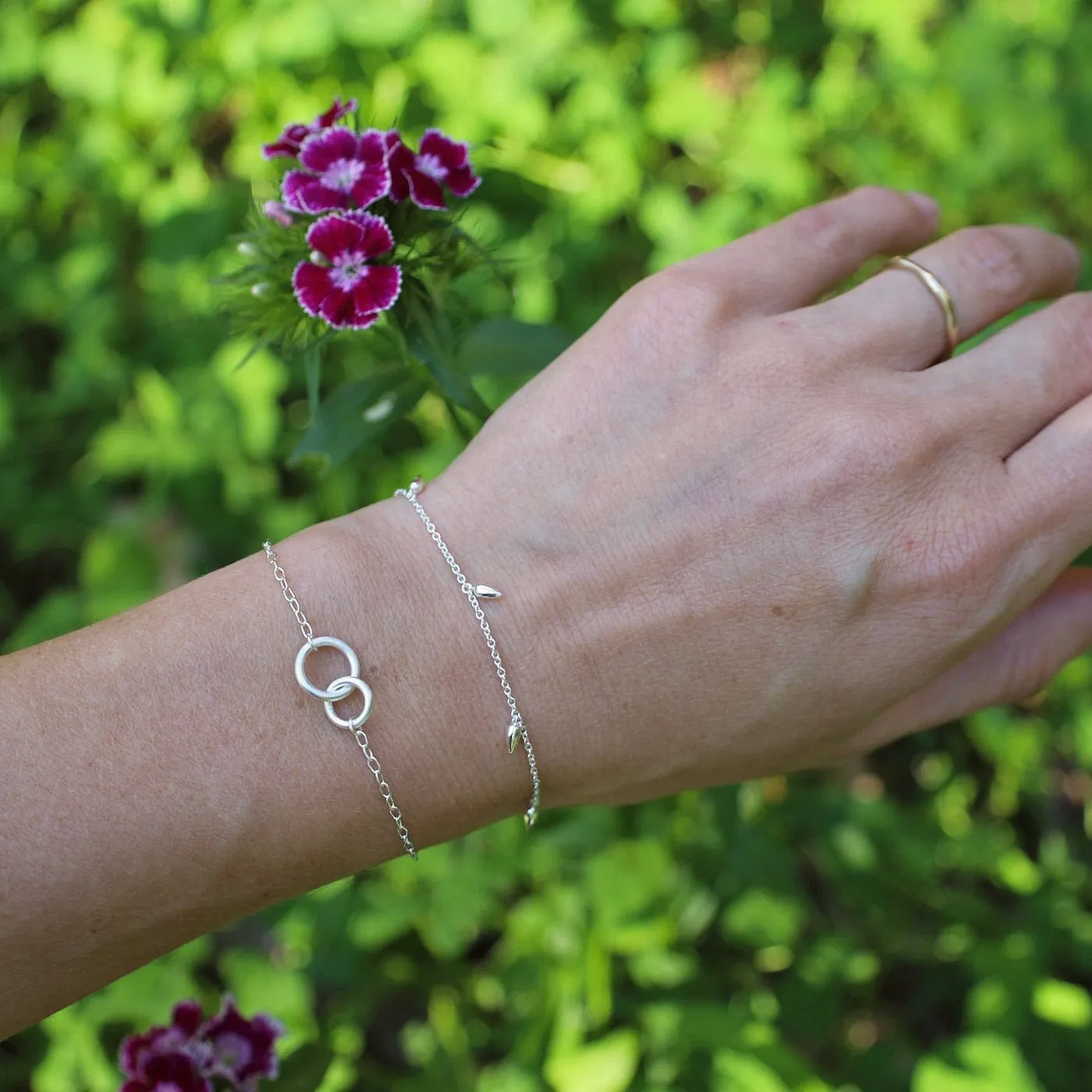 Brushed Sterling Silver Double Ring Bracelet