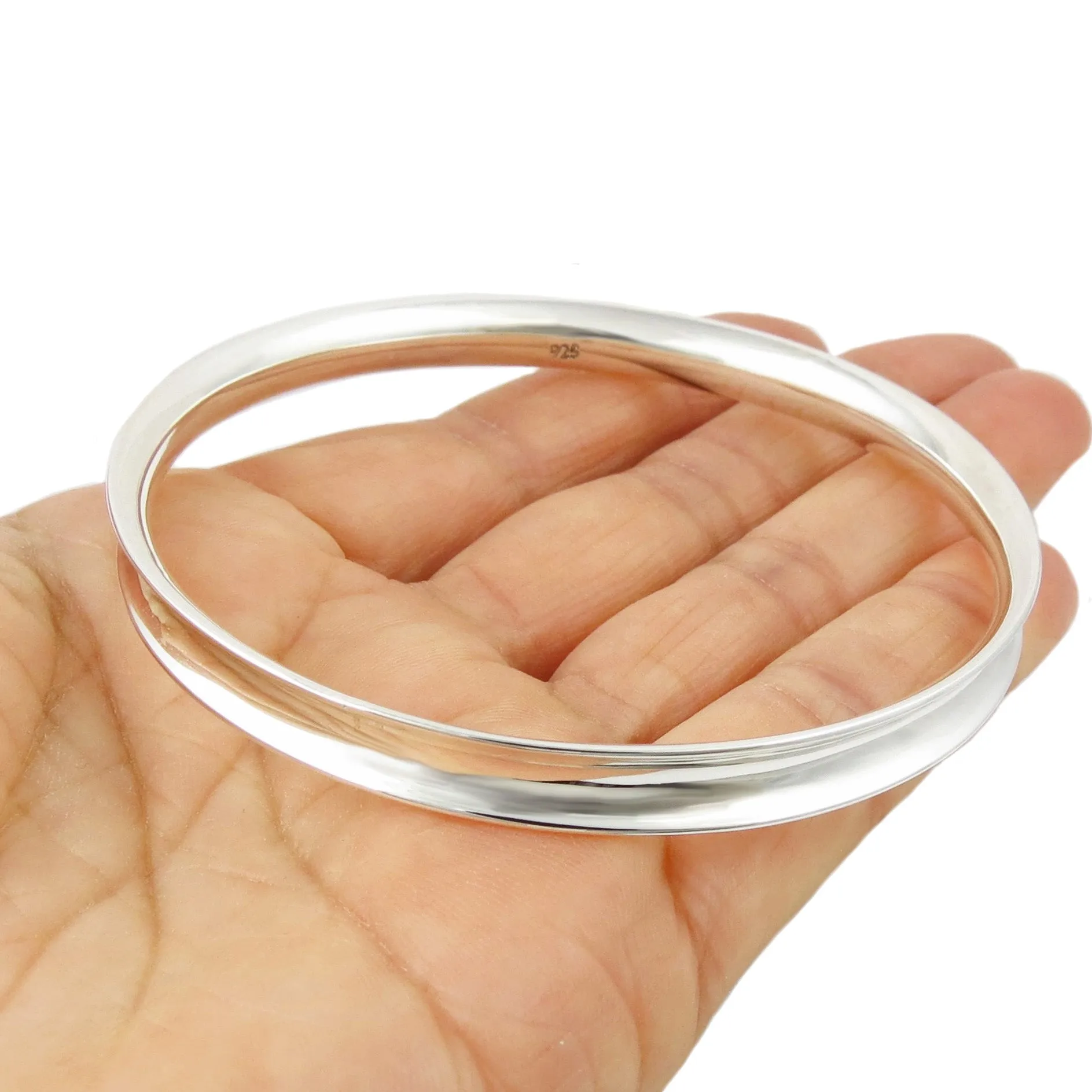 Curved Edge Circle Bangle in Polished Sterling Silver