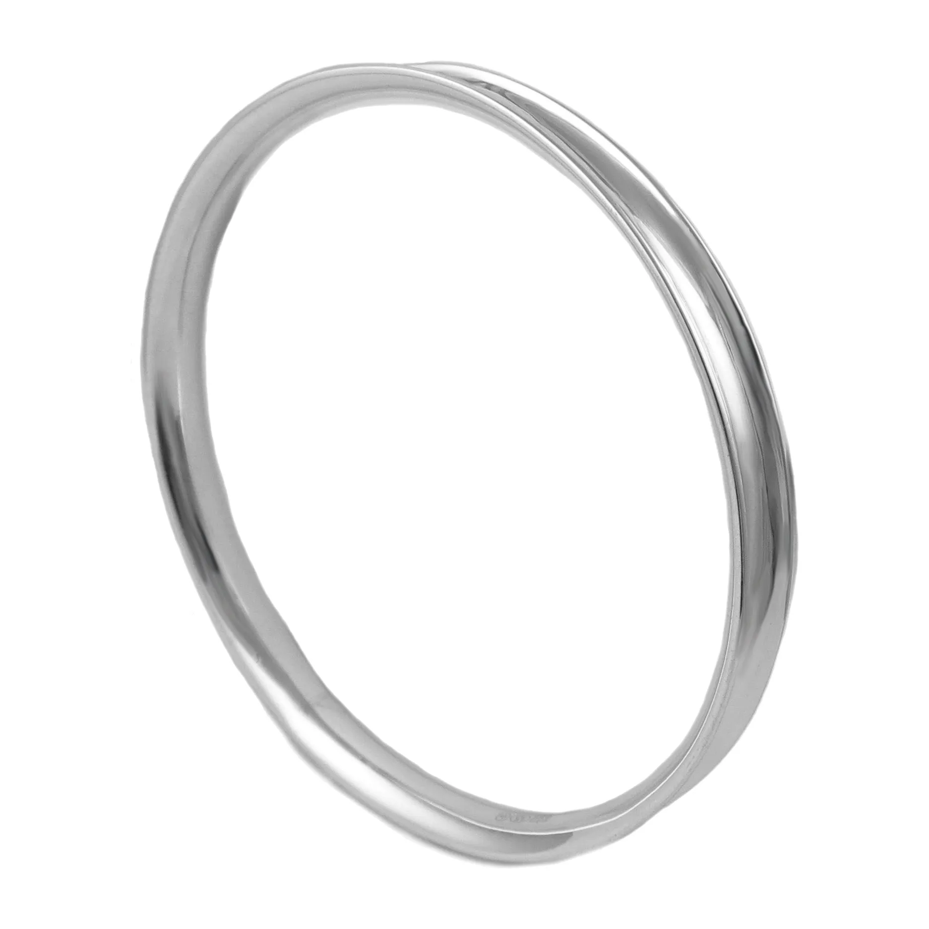 Curved Edge Circle Bangle in Polished Sterling Silver