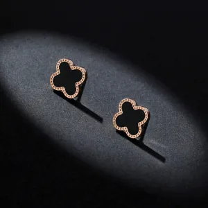 Dainty Black Clover Stud Earrings