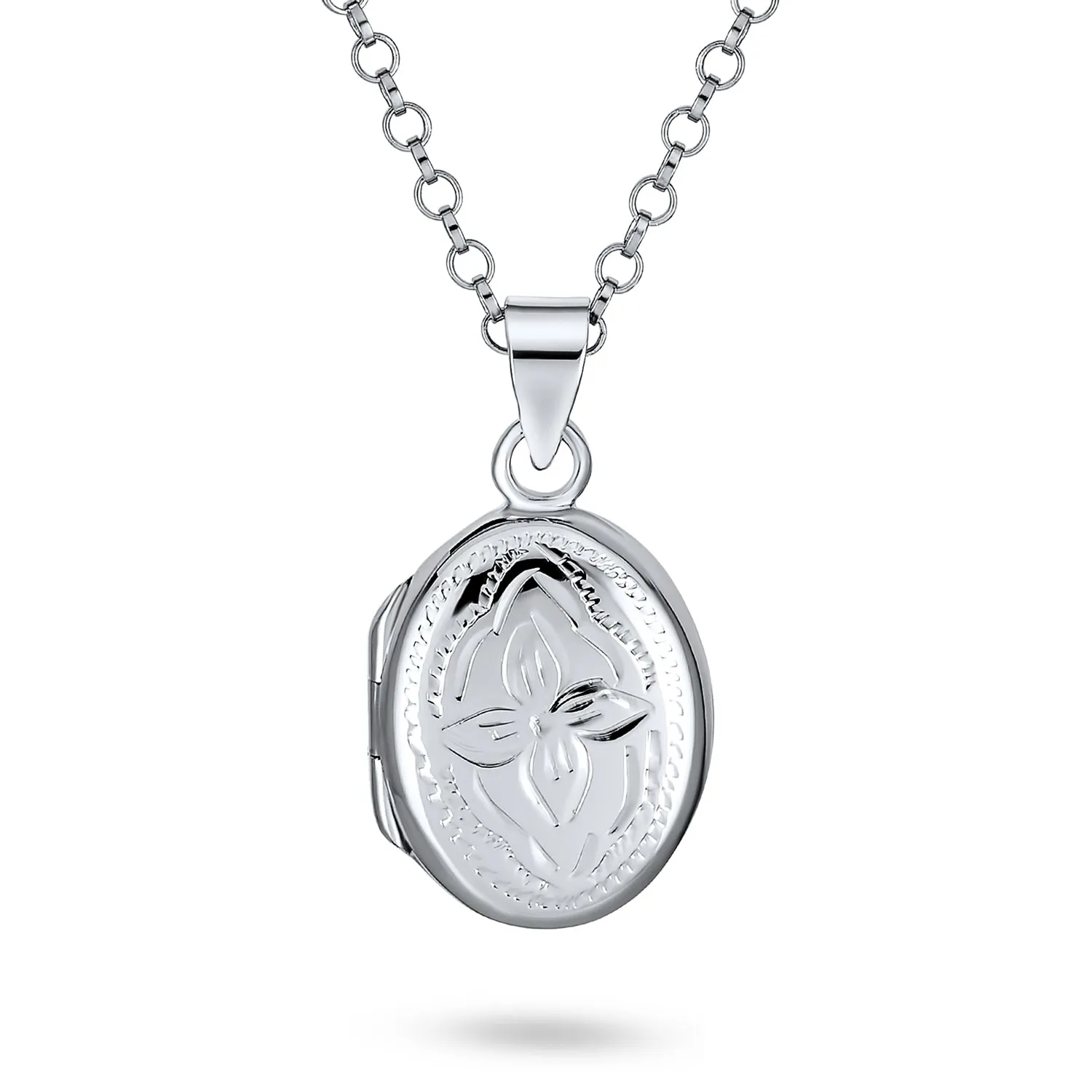 Delicate Vintage Floral Oval Silver Locket Necklace Pendant for Photos