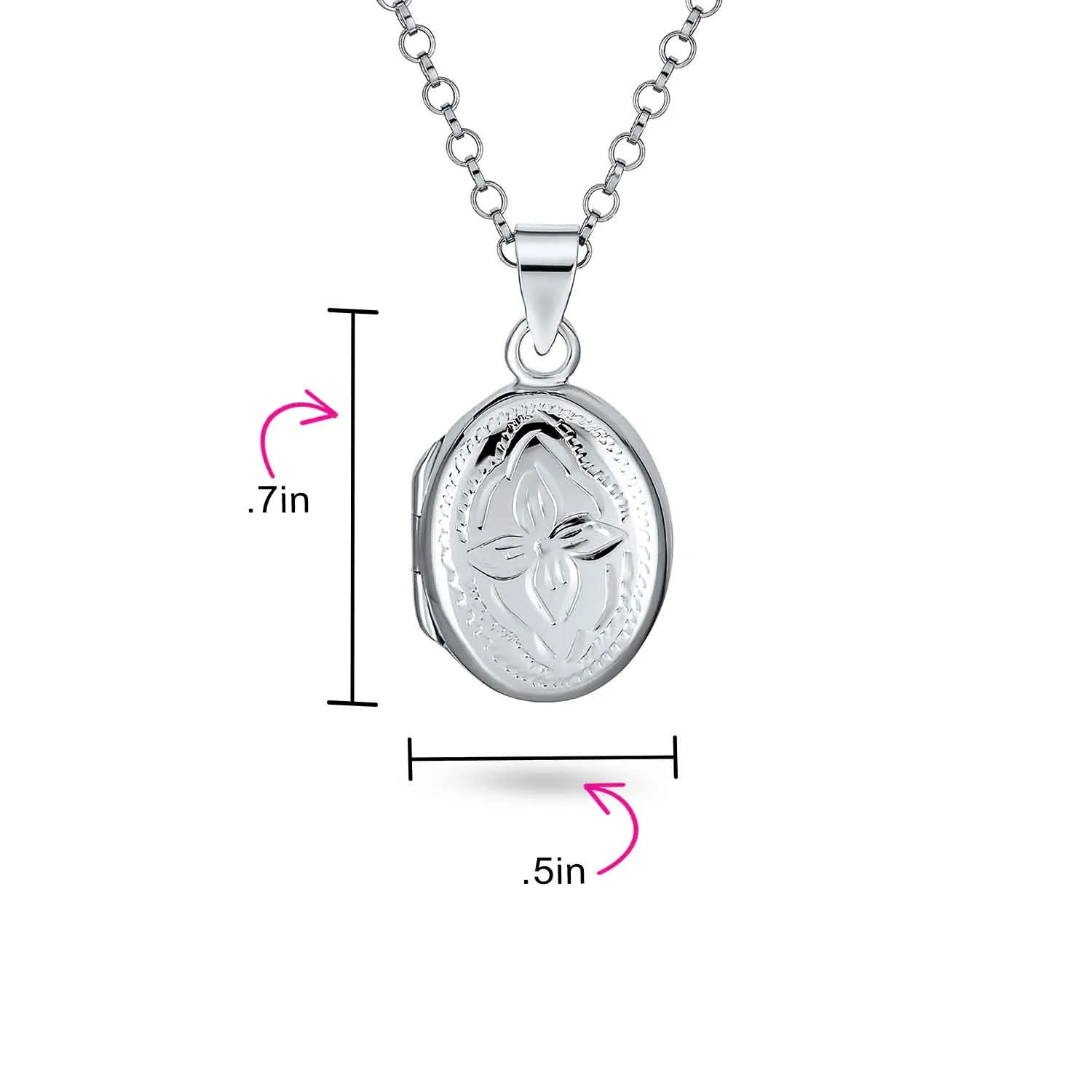 Delicate Vintage Floral Oval Silver Locket Necklace Pendant for Photos