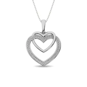 Diamond Duel Heart Pendant 1/10 ct tw in Sterling Silver