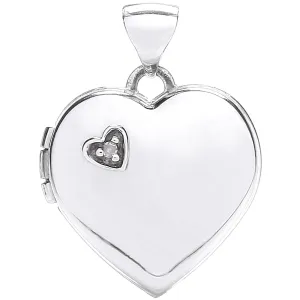 Diamond Set Heart Shaped Locket Pendant Necklace in 9ct White Gold