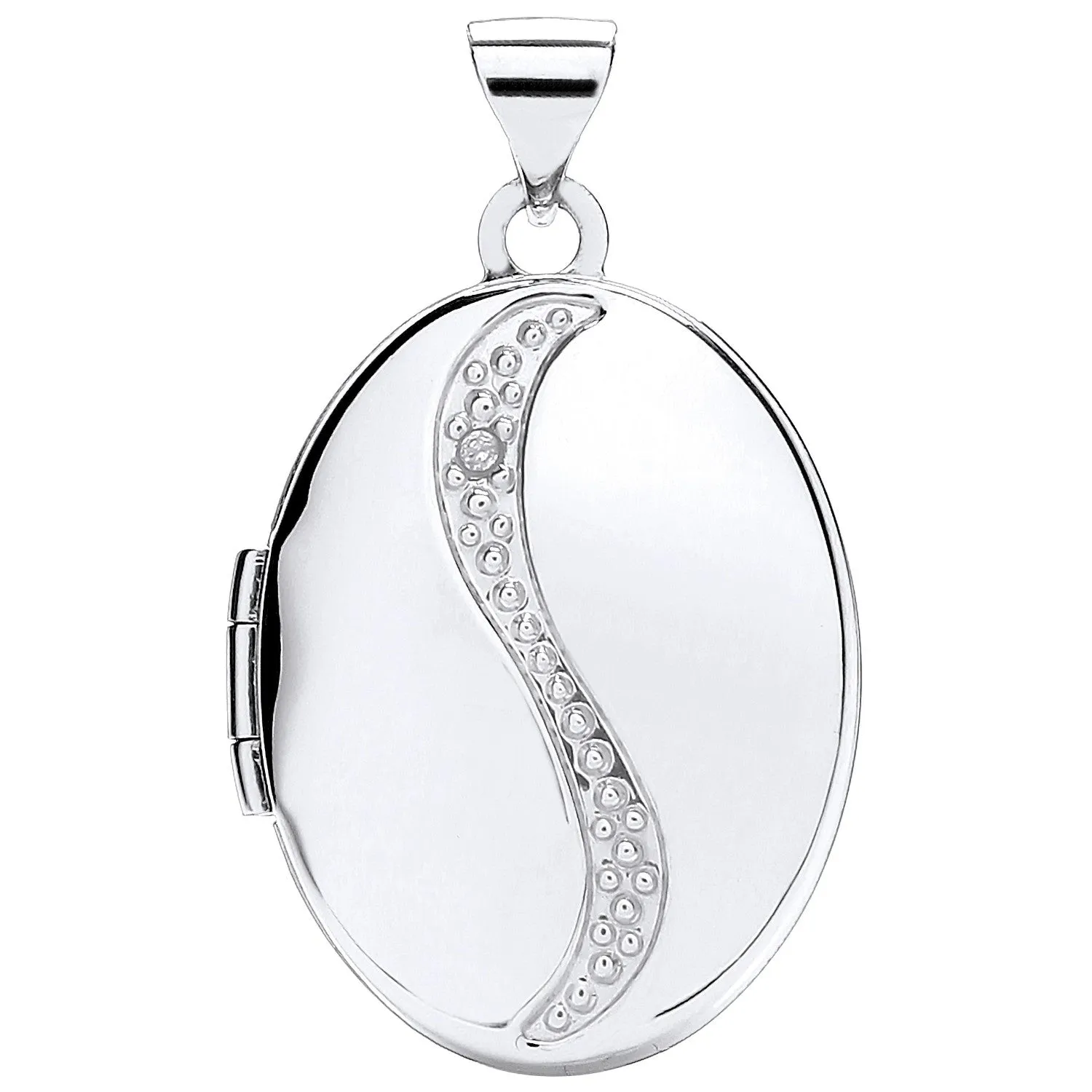 Diamond Set Oval Shaped Locket Pendant Necklace in 9ct White Gold