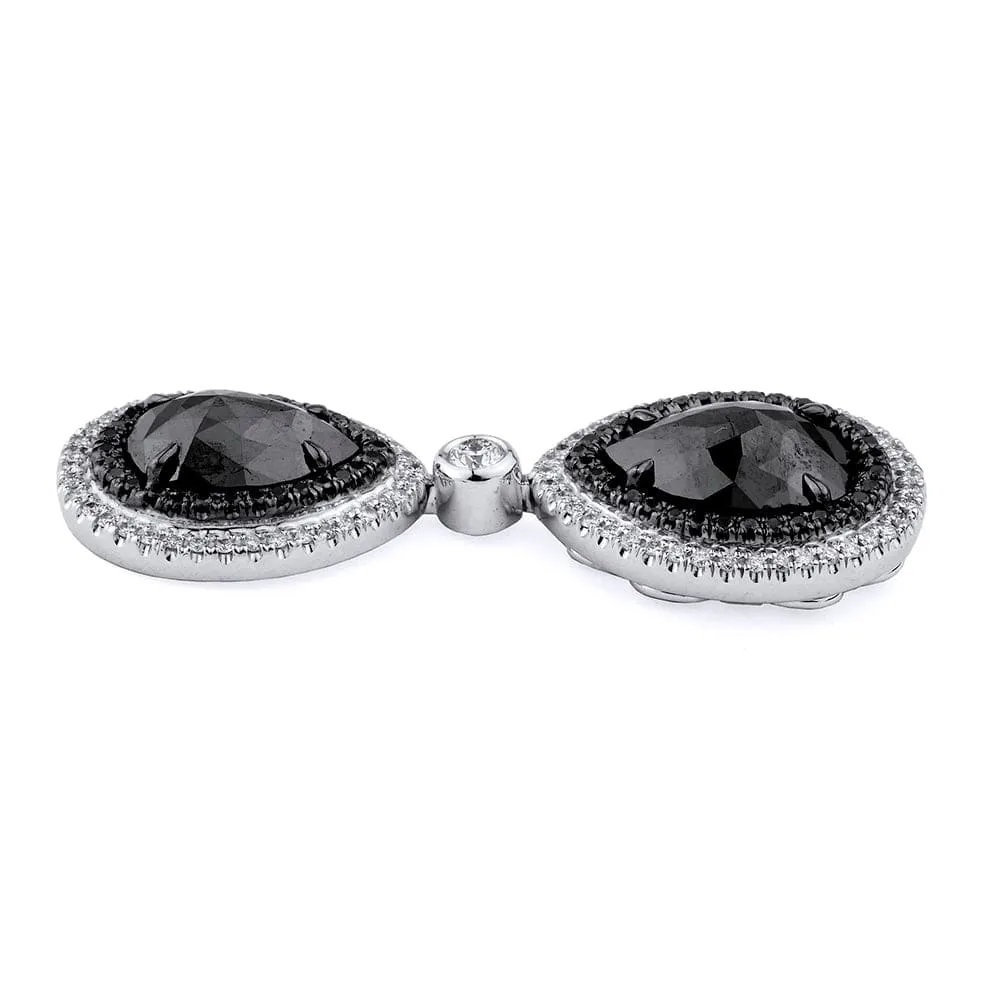 Double Drop Pear Black Diamond Earrings