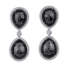 Double Drop Pear Black Diamond Earrings