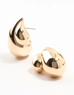 Double Gold Teardrop Stud Earrings