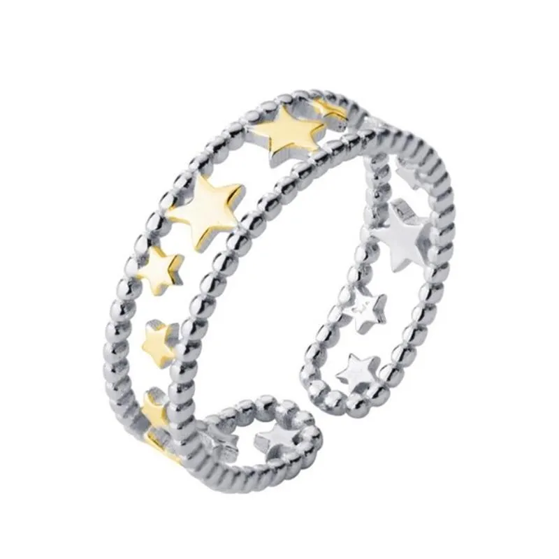 Double Layer Cute Star Ring Women Adjustable Ring