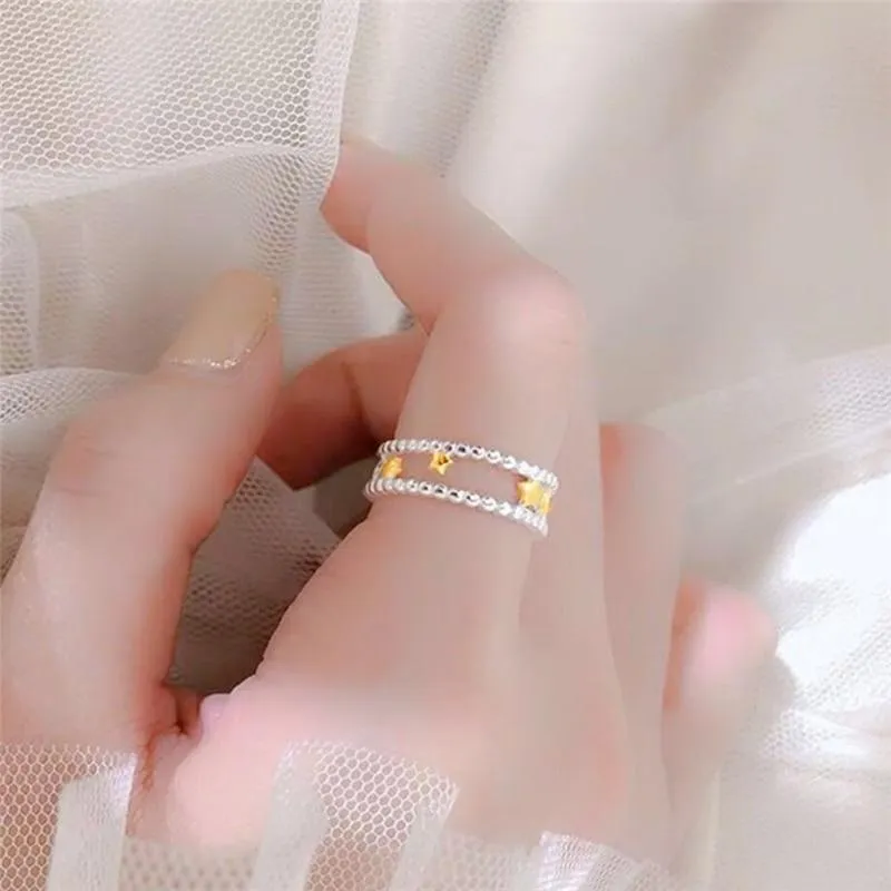 Double Layer Cute Star Ring Women Adjustable Ring