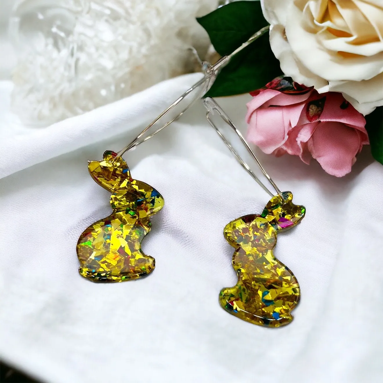 Easter Earrings - Rabbit Earrings, Happy Easter, Easter Bunny, Easter Accessories, Easter Hoops, Easter Accessories, Easter Basket, Glitter