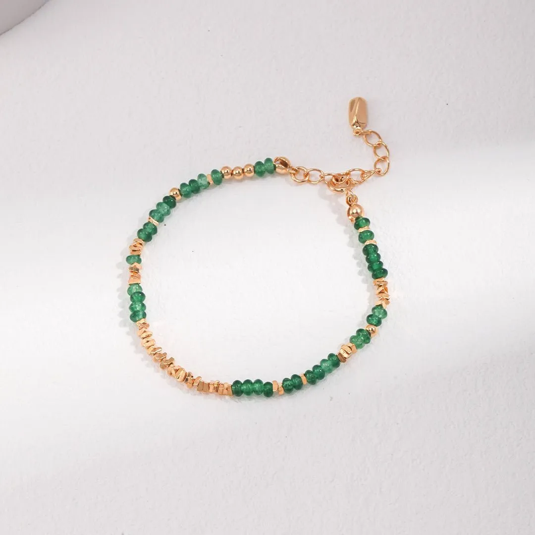 Emerald Sterling Silver Broken Gold Bead Bracelet