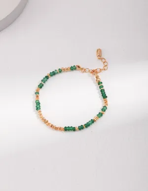 Emerald Sterling Silver Broken Gold Bead Bracelet