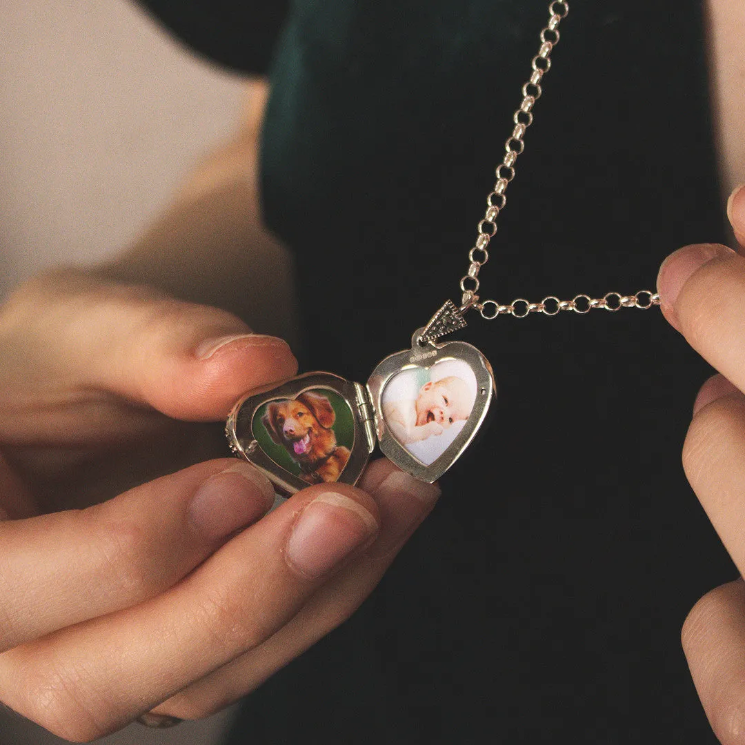 Emerald Vintage Heart Locket | Silver