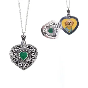 Emerald Vintage Heart Locket | Silver