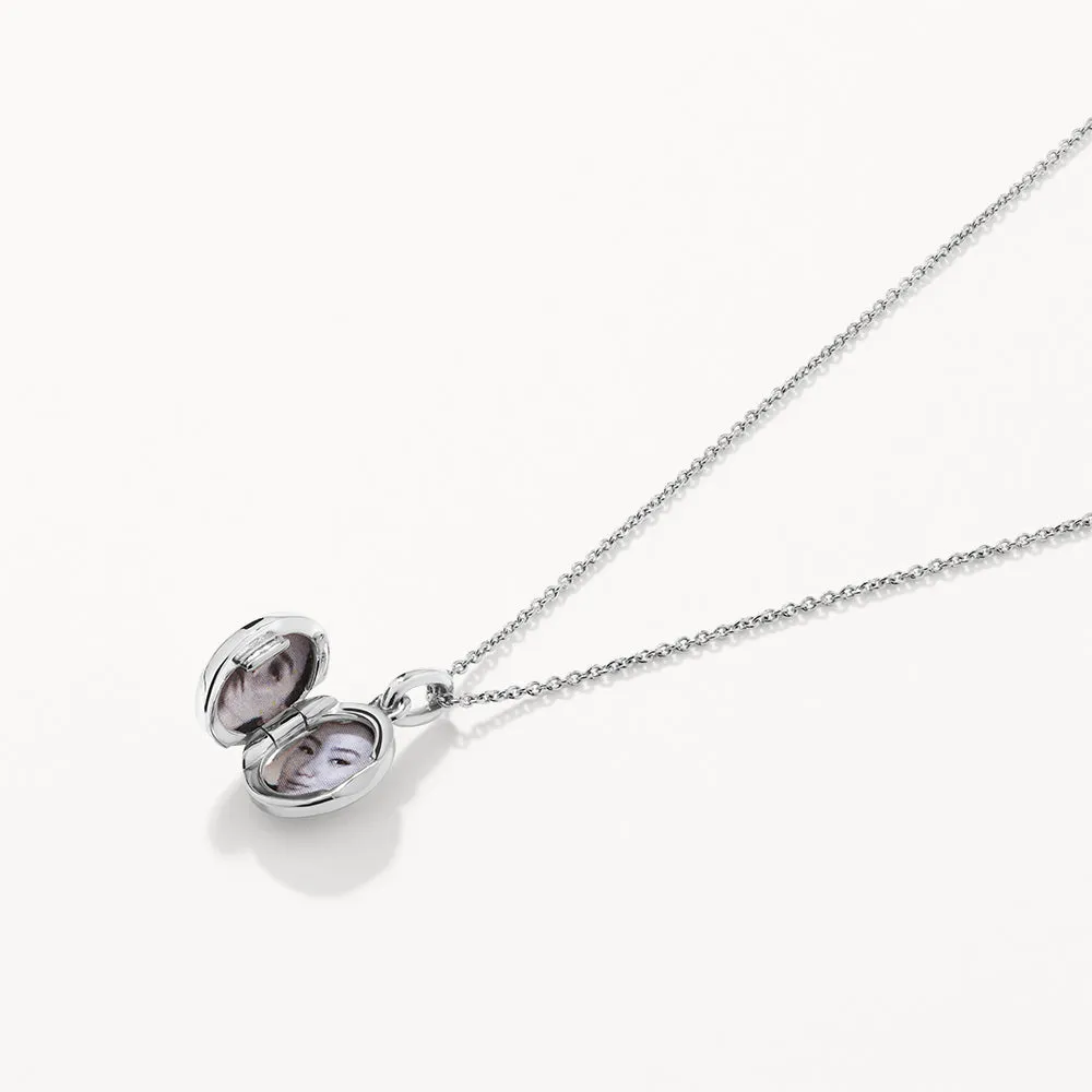 Engravable Oval Mini Locket Necklace in Silver