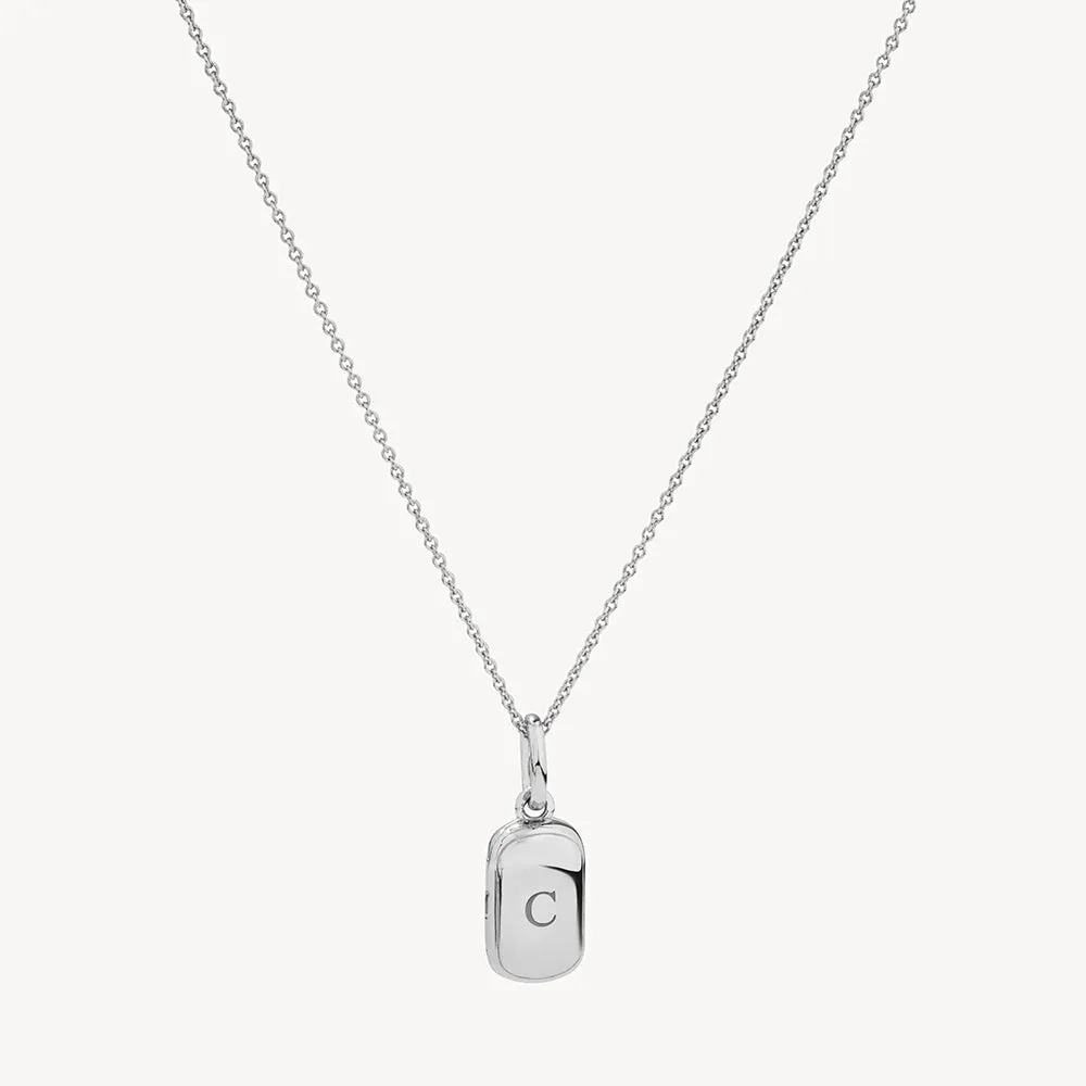 Engravable Rectangle Locket Necklace in Silver