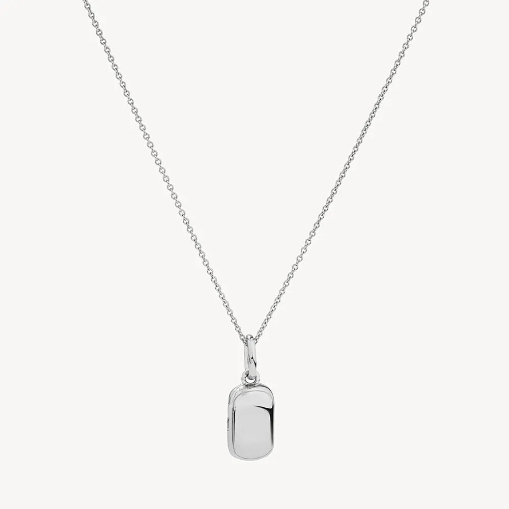 Engravable Rectangle Locket Necklace in Silver