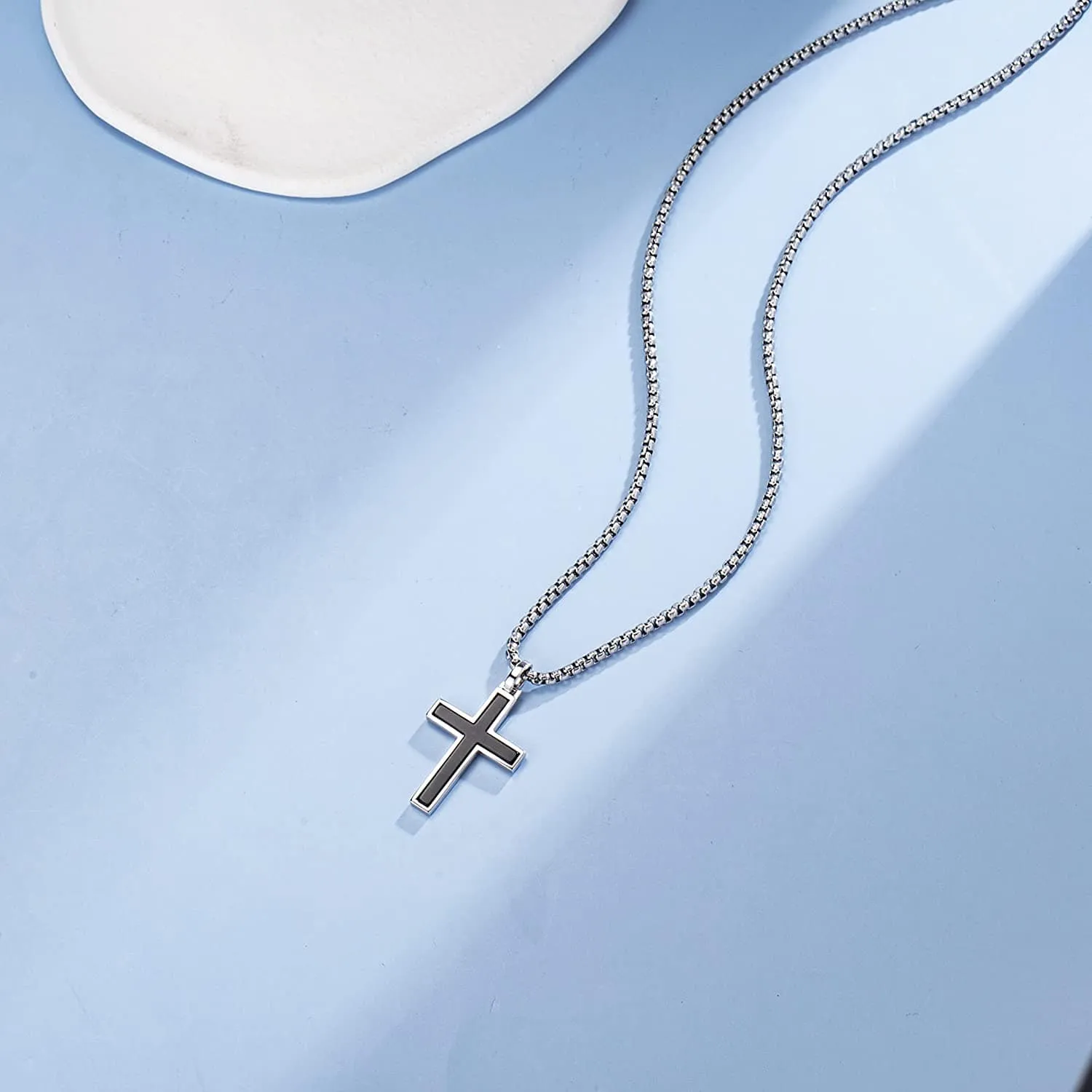 FANCIME Mens Black Bold Cross 925 Silver Pendant