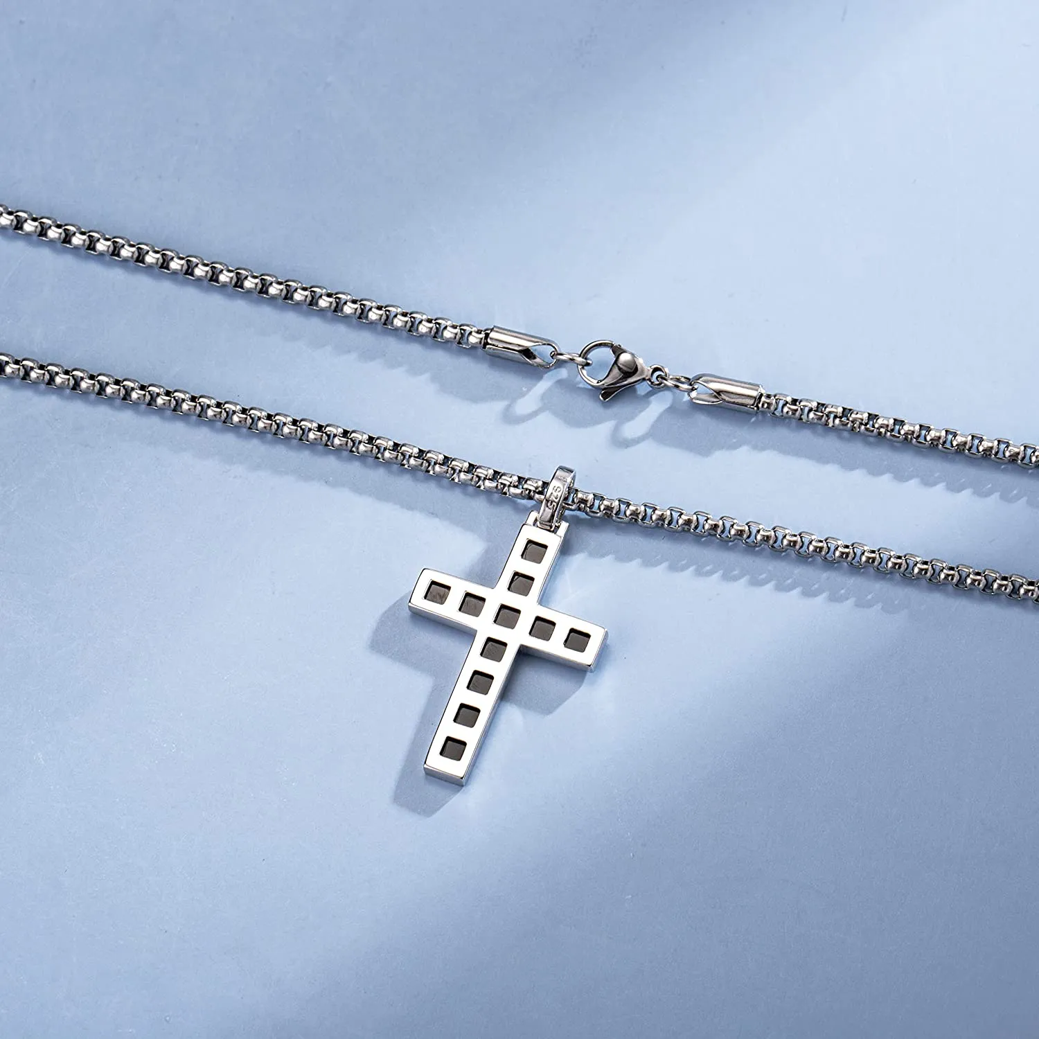 FANCIME Mens Black Bold Cross 925 Silver Pendant