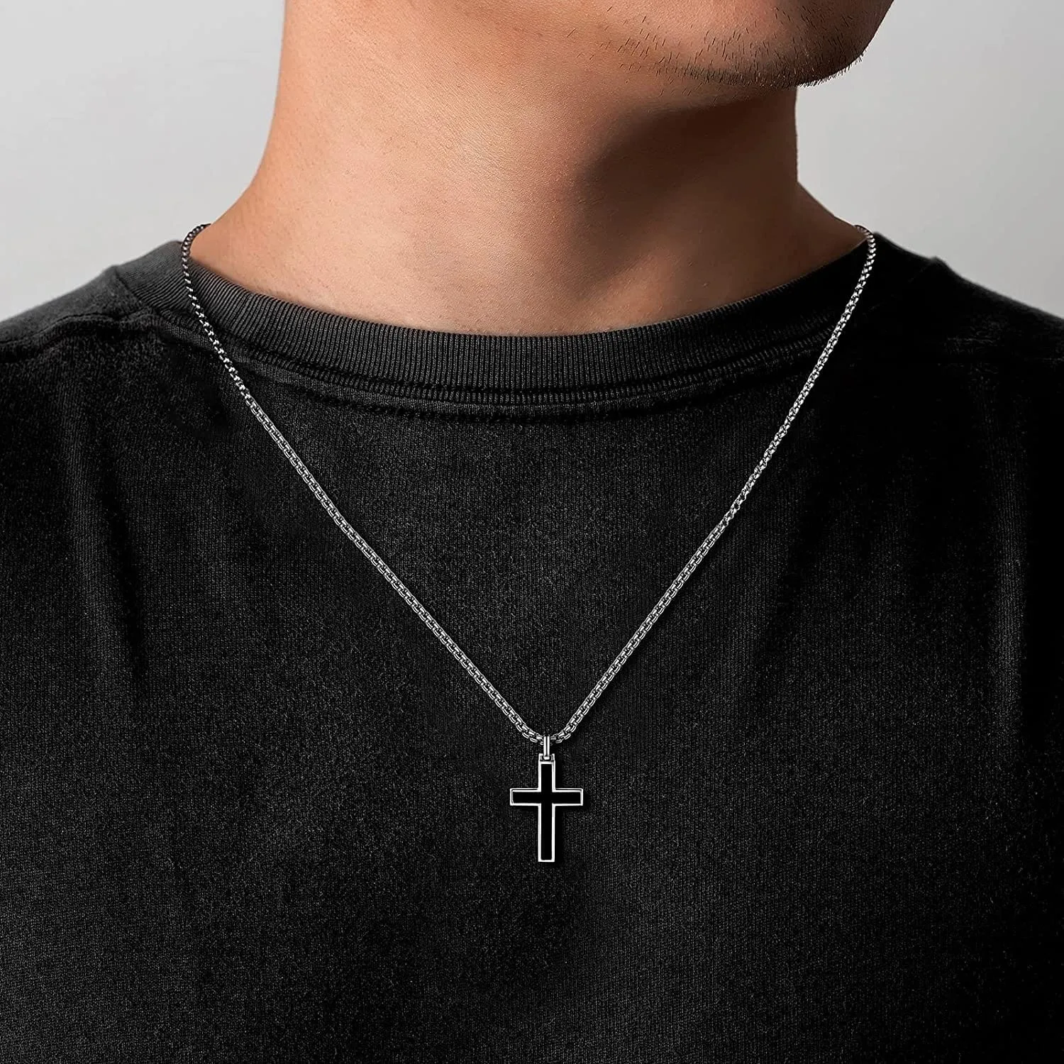 FANCIME Mens Black Bold Cross 925 Silver Pendant