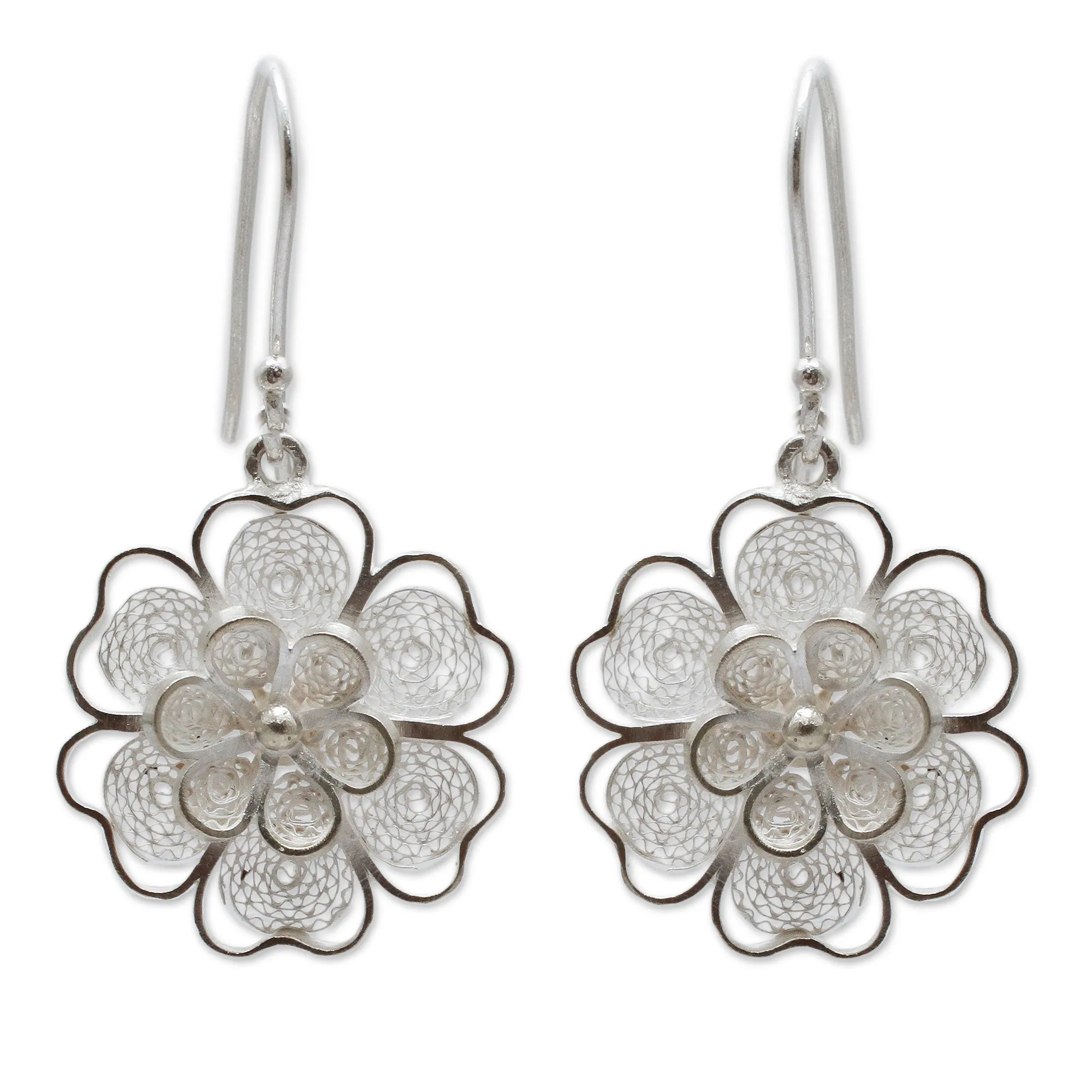 Filigree Jasmine Artisan Crafted Sterling Filigree Peruvian Flower Earrings