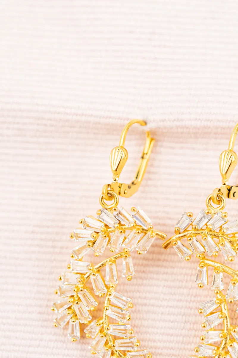 French Crystal Leaf Earrings