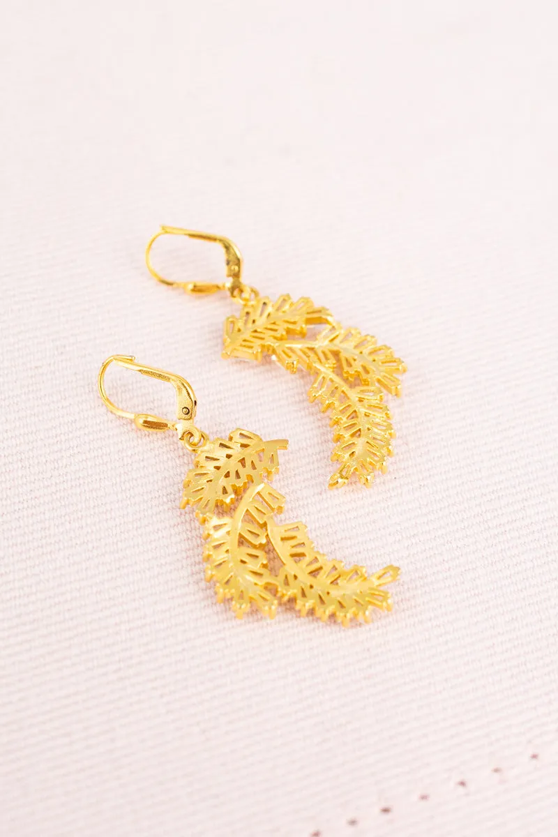 French Crystal Leaf Earrings