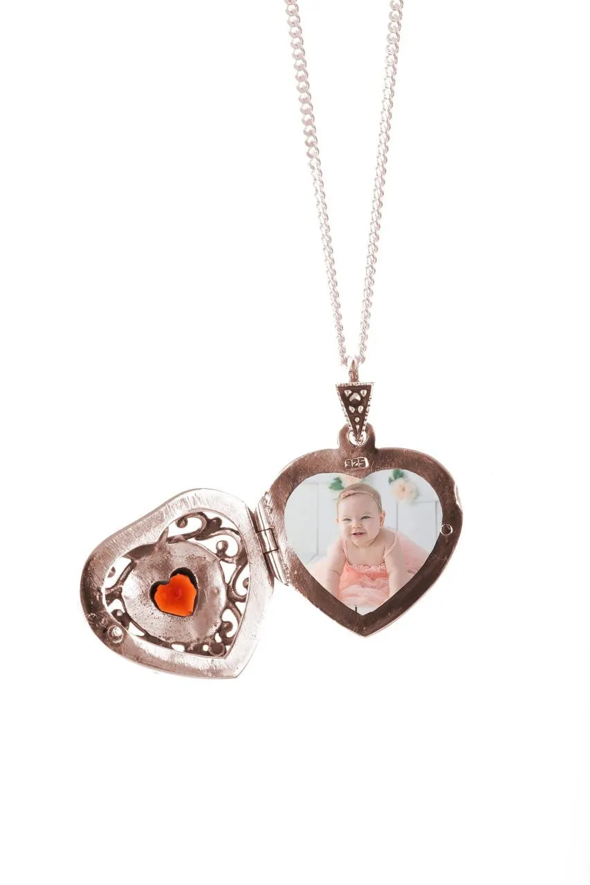 Garnet Vintage Heart Locket | Rose Gold