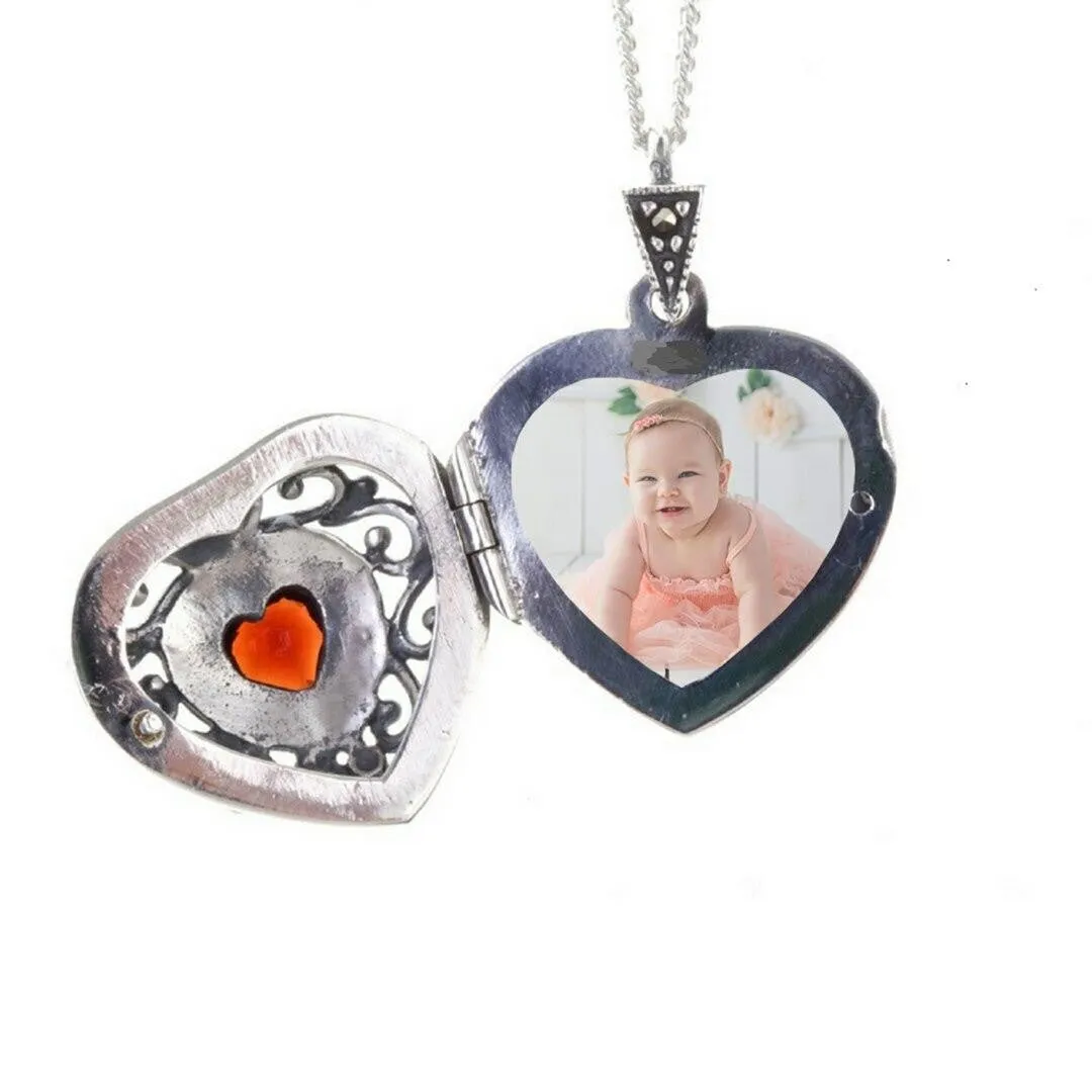 Garnet Vintage Heart Locket | White Gold