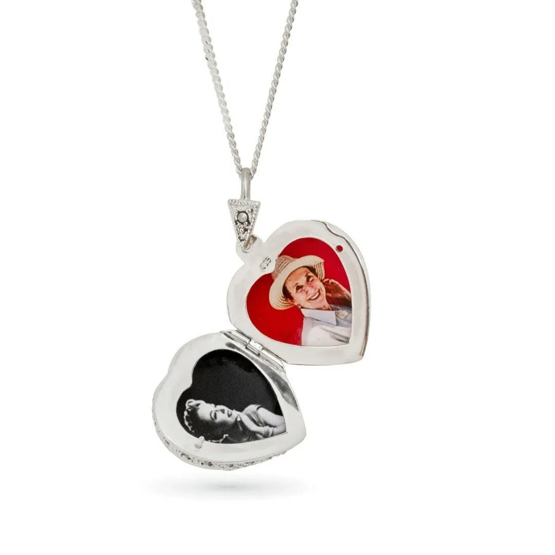 Garnet Vintage Heart Locket | White Gold