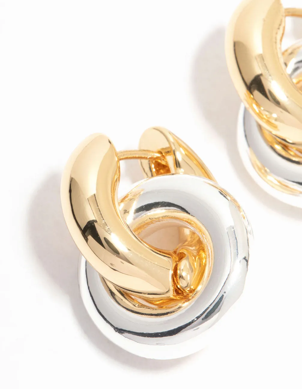 Gold & Silver Plated Double Ring Huggie Drop Earrings