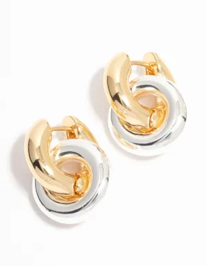 Gold & Silver Plated Double Ring Huggie Drop Earrings