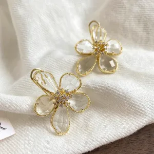 Gold Crystal Flower Earrings jlt11654