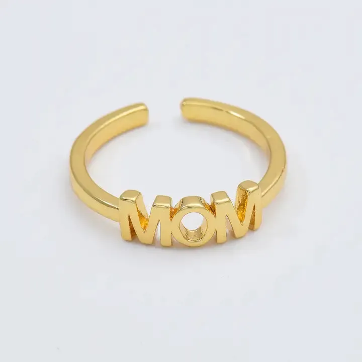 Gold Filled Mom Word Ring, Adjustable Stacking Rin