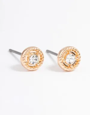 Gold Simple Stone Stud Earrings