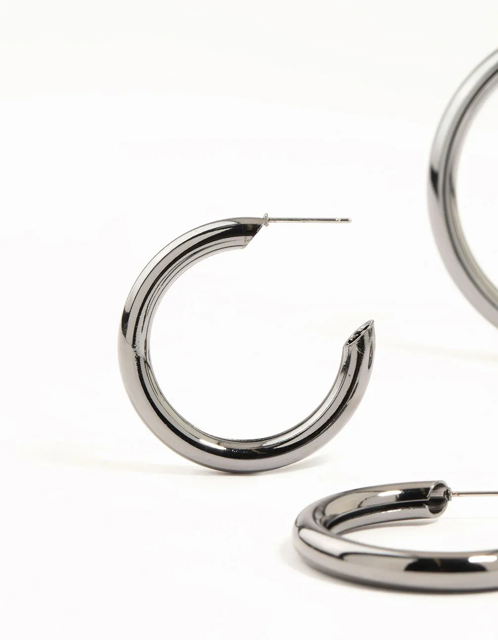 Gunmetal Thick Hoop Earrings 2 Pack