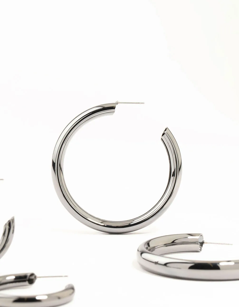 Gunmetal Thick Hoop Earrings 2 Pack