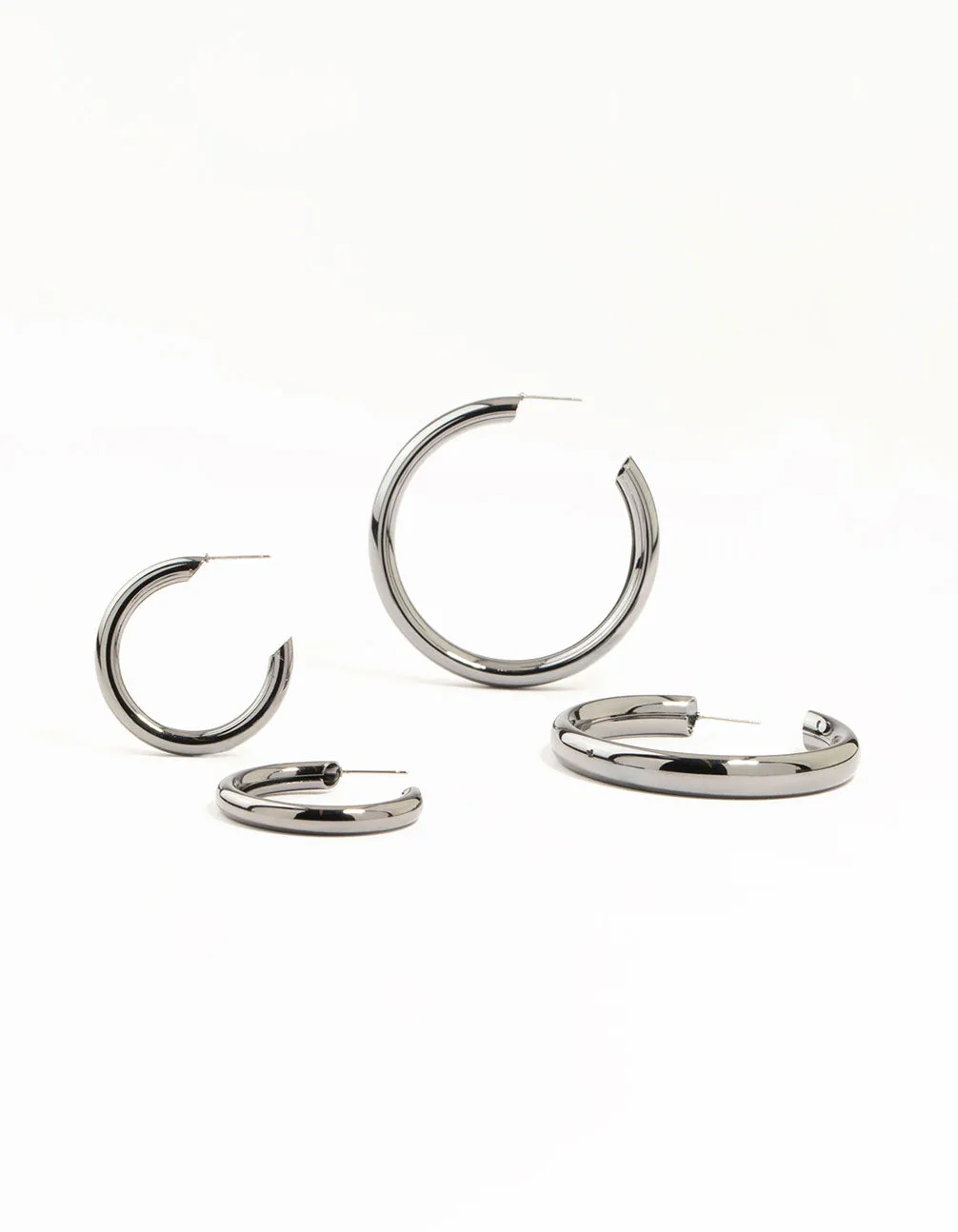 Gunmetal Thick Hoop Earrings 2 Pack